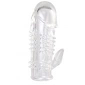 Прозрачная гелевая насадка с шипами и клиторальным отростком - 13 см. - Toyfa Basic - в Мытищах купить с доставкой