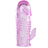 Розовая  гелевая насадка с клиторальным отростком - 13,5 см. - Toyfa Basic - в Мытищах купить с доставкой