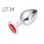 Коническая серебристая анальная втулка с красным кристаллом - 8,2 см. - Anal Jewelry Plug - купить с доставкой в Мытищах