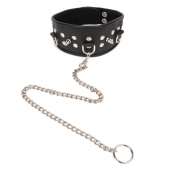 Черный ошейник с шипами и металлическим поводком-цепочкой - Notabu - купить с доставкой в Мытищах