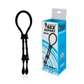 Черное силиконовое эрекционное кольцо-лассо с двумя утяжками - Sex Expert - в Мытищах купить с доставкой