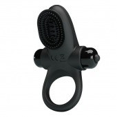 Черное эрекционное виброкольцо в клиторальной щеточкой Vibrant Penis Ring II - Baile - в Мытищах купить с доставкой