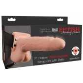 Телесный перезаряжаемый вибрострапон 7  Hollow Rechargeable Strap-on with Balls - 20,3 см. - Pipedream - купить с доставкой в Мытищах