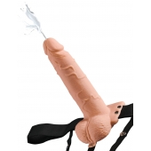 Телесный полый страпон с имитацией эякуляции 7.5  Hollow Squirting Strap-On with Balls Flesh - 21,6 см. - Pipedream - купить с доставкой в Мытищах