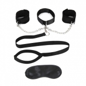 Чёрный ошейник с наручниками и поводком Collar Cuffs   Leash Set - Lux Fetish - купить с доставкой в Мытищах