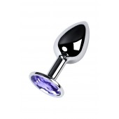 Серебристая конусовидная анальная пробка с фиолетовым кристаллом - 7 см. - ToyFa - купить с доставкой в Мытищах