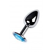 Серебристая конусовидная анальная пробка с голубым кристаллом - 7 см. - ToyFa - купить с доставкой в Мытищах