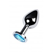 Серебристая конусовидная анальная пробка с голубым кристаллом - 8 см. - ToyFa - купить с доставкой в Мытищах
