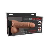 Кофейный перезаряжаемый вибрострапон 7  Hollow Rechargeable Strap-on with Balls - 20,3 см. - Pipedream - купить с доставкой в Мытищах