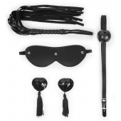 Эротический набор в черном цвете: маска, кляп, пэстисы, плётка - Notabu - купить с доставкой в Мытищах