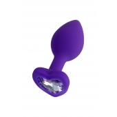 Фиолетовая анальная втулка Diamond Heart с прозрачным кристаллом - 7 см. - ToyFa - купить с доставкой в Мытищах