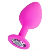 Розовая анальная втулка Brilliant с прозрачным кристаллом - 8 см. - ToyFa - купить с доставкой в Мытищах