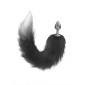 Серебристая анальная пробка с черным хвостом Galaxy - Lola Games - купить с доставкой в Мытищах