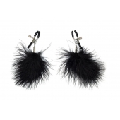 Зажимы на соски с черным пухом Euphoric - Lola Games - купить с доставкой в Мытищах