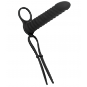 Черная вибронасадка для двойного проникновения Rori - 17 см. - Lola Games - купить с доставкой в Мытищах