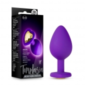 Фиолетовая анальная пробка Bling Plug Medium с золотистым стразом - 8,3 см. - Blush Novelties - купить с доставкой в Мытищах