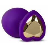 Фиолетовая анальная пробка Bling Plug Large с золотистым стразом - 9,5 см. - Blush Novelties - купить с доставкой в Мытищах