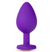 Фиолетовая анальная пробка Bling Plug Large с золотистым стразом - 9,5 см. - Blush Novelties - купить с доставкой в Мытищах