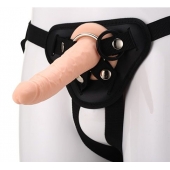 Телесный страпон на черных трусиках STRAP ON REAL DILDO - 20 см. - Dream Toys - купить с доставкой в Мытищах