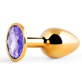 Золотистая анальная пробка с фиолетовым стразом - 7,2 см. - Anal Jewelry Plug - купить с доставкой в Мытищах