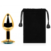 Золотистая анальная пробка с голубым стразом - 7,2 см. - Anal Jewelry Plug - купить с доставкой в Мытищах