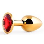 Золотистая анальная пробка с красным стразом - 7,2 см. - Anal Jewelry Plug - купить с доставкой в Мытищах