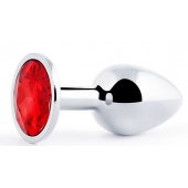 Серебристая анальная пробка с красным стразом - 7,2 см. - Anal Jewelry Plug - купить с доставкой в Мытищах