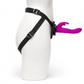 Лиловый страпон Rechargeable Vibrating Strap-On Harness Set - 17,6 см. - Happy Rabbit - купить с доставкой в Мытищах