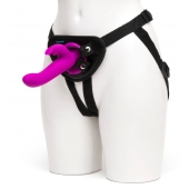 Лиловый страпон Rechargeable Vibrating Strap-On Harness Set - 17,6 см. - Happy Rabbit - купить с доставкой в Мытищах