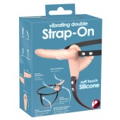 Телесный двойной вибрострапон с вибрацией Vibrating Double Strap-On - 15 см. - Orion - купить с доставкой в Мытищах