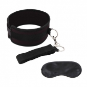 Черный ошейник с длинным поводком Collar and Leash Set - Lux Fetish - купить с доставкой в Мытищах