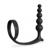 Черная анальная цепочка с эрекционным кольцом Ass-gasm Cockring Anal Beads - Pipedream - в Мытищах купить с доставкой