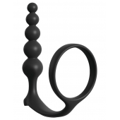 Черная анальная цепочка с эрекционным кольцом Ass-gasm Cockring Anal Beads - Pipedream - в Мытищах купить с доставкой