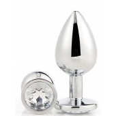 Серебристая анальная втулка с прозрачным кристаллом - 7,1 см. - Dream Toys - купить с доставкой в Мытищах