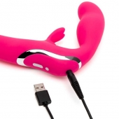 Ярко-розовый безремневой страпон Rechargeable Vibrating Strapless Strap-On - Happy Rabbit - купить с доставкой в Мытищах