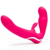 Ярко-розовый безремневой страпон Rechargeable Vibrating Strapless Strap-On - Happy Rabbit - купить с доставкой в Мытищах