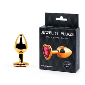 Золотистая анальная пробка с малиновым кристаллом-сердечком - 7 см. - Anal Jewelry Plug - купить с доставкой в Мытищах