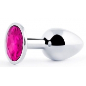Серебристая анальная пробка с малиновым кристаллом - 7,2 см. - Anal Jewelry Plug - купить с доставкой в Мытищах