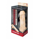 Поясной фаллоимитатор с мошонкой телесного цвета - 18 см. - LOVETOY (А-Полимер) - купить с доставкой в Мытищах