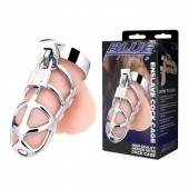 Серебристая металлическая клетка для члена с замком Enslave Cock Cage - BlueLine - купить с доставкой в Мытищах