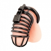 Черная металлическая клетка с замком Deluxe Chastity Cage - BlueLine - купить с доставкой в Мытищах