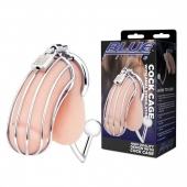 Серебристая металлическая клетка с анальным стимулятором Cock Cage - BlueLine - купить с доставкой в Мытищах