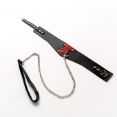 Черный широкий ошейник с красным декором и поводком - Crazy Handmade - купить с доставкой в Мытищах