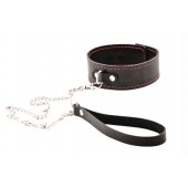 Черный широкий ошейник с красной строчкой и поводком - Crazy Handmade - купить с доставкой в Мытищах