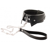 Черный ошейник-воротничок с металлическим поводком - Crazy Handmade - купить с доставкой в Мытищах