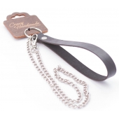 Серебристый металлический поводок с кожаной черной ручкой - 80 см. - Crazy Handmade - купить с доставкой в Мытищах