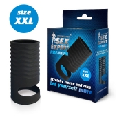Черная открытая насадка на пенис с кольцом для мошонки XXL-size - 9,4 см. - Sex Expert - в Мытищах купить с доставкой
