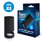 Черная открытая насадка на пенис с кольцом для мошонки XL-size - 8,9 см. - Sex Expert - в Мытищах купить с доставкой