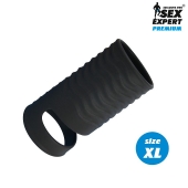 Черная открытая насадка на пенис с кольцом для мошонки XL-size - 8,9 см. - Sex Expert - в Мытищах купить с доставкой