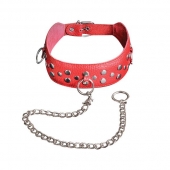 Красный кожаный ошейник с карабином и поводком - Sitabella - купить с доставкой в Мытищах